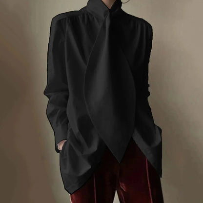 Anne - Chemisier à manches longues et col montant de couleur unie coupe ample