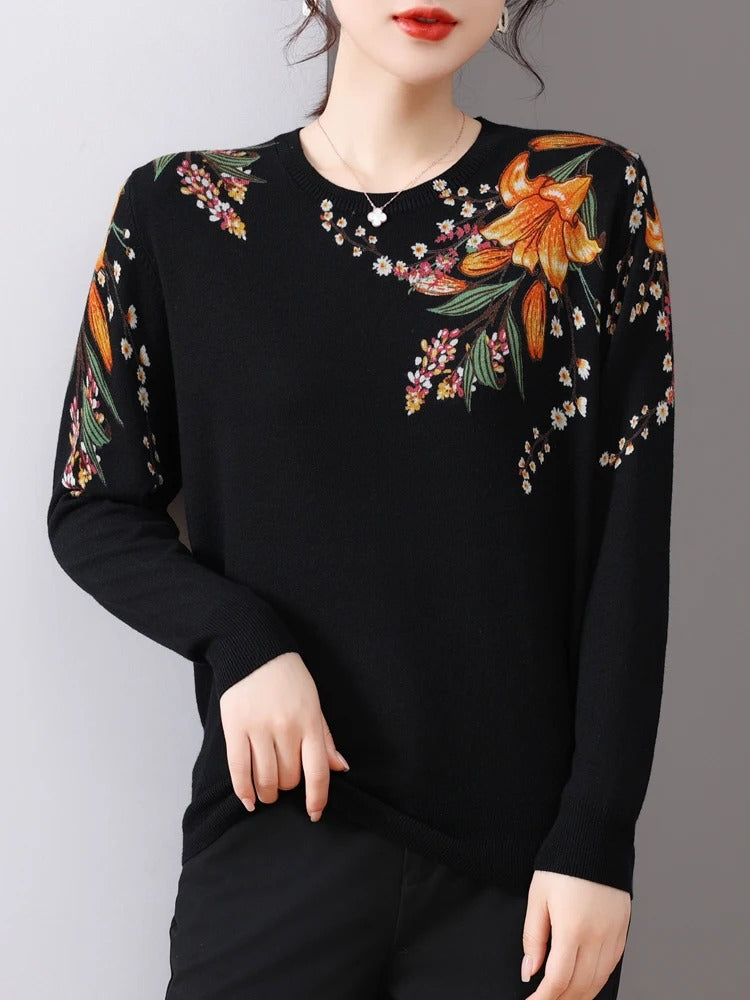 Geraldine - Knitted sweater with floral print