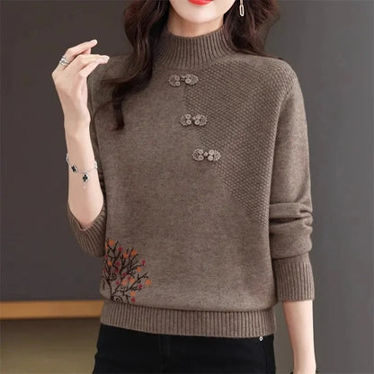 Evie - Basic knitted sweater with high collar