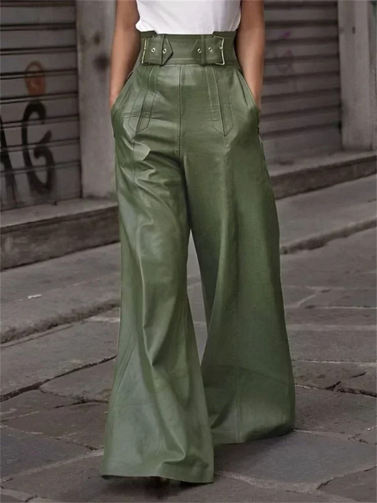 Eleanor - Faux Leather High Waist Wide Leg Pants