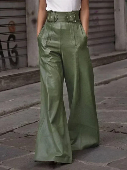 Eleanor - Kunstleren hoge taille wijde broek