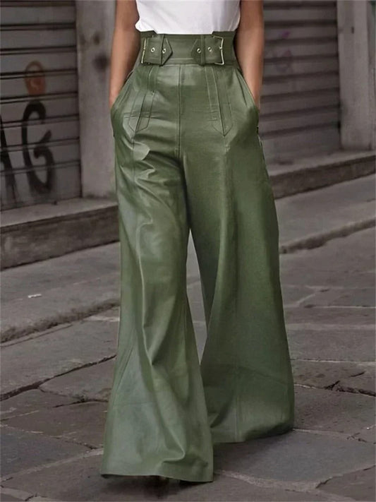 Eleanor - Pantalon large taille haute en similicuir