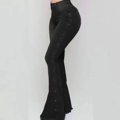 Agatha - Uitlopende stretch denim broek met hoge taille