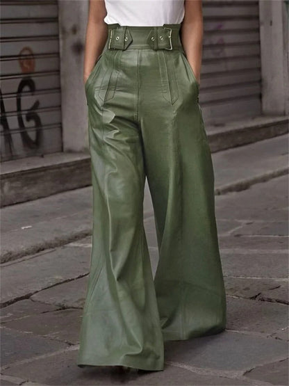 Eleanor - Pantalon large en cuir plissé taille haute