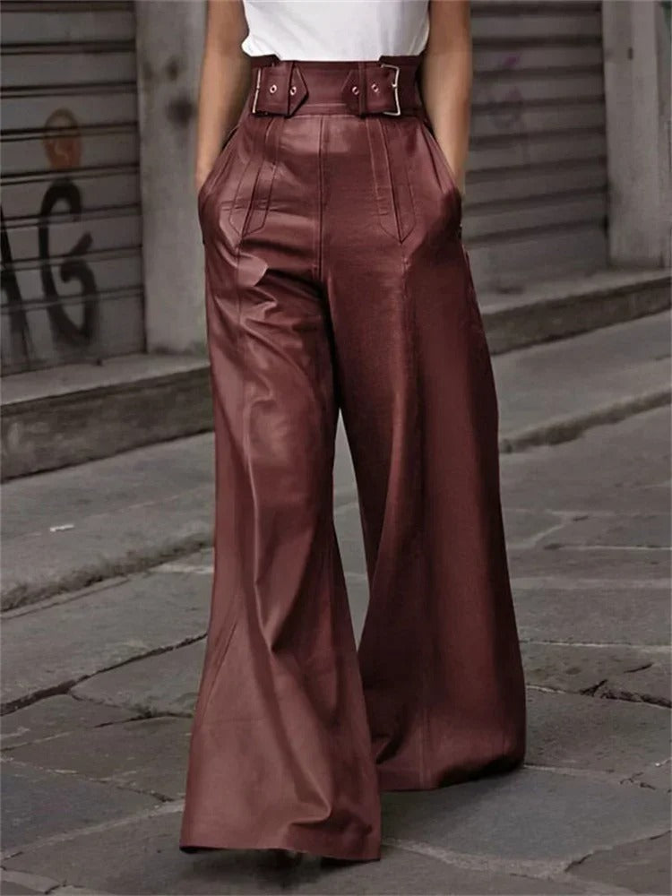Eleanor - Faux Leather High Waist Wide Leg Pants
