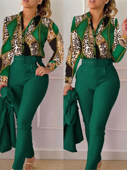 Edith - Damesset met lange mouwen en broek met V-hals
