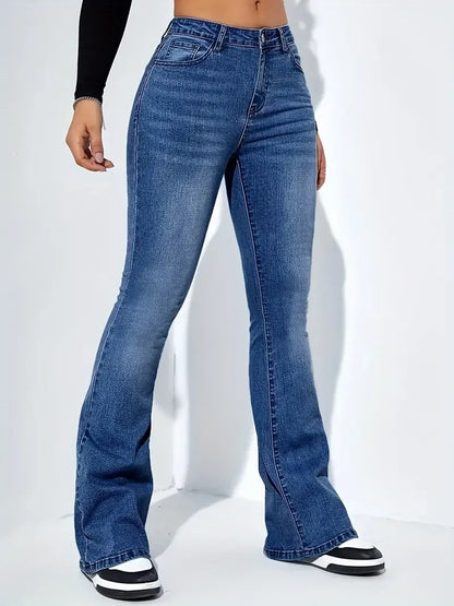Rosie - Uitlopende denim broek met hoge taille
