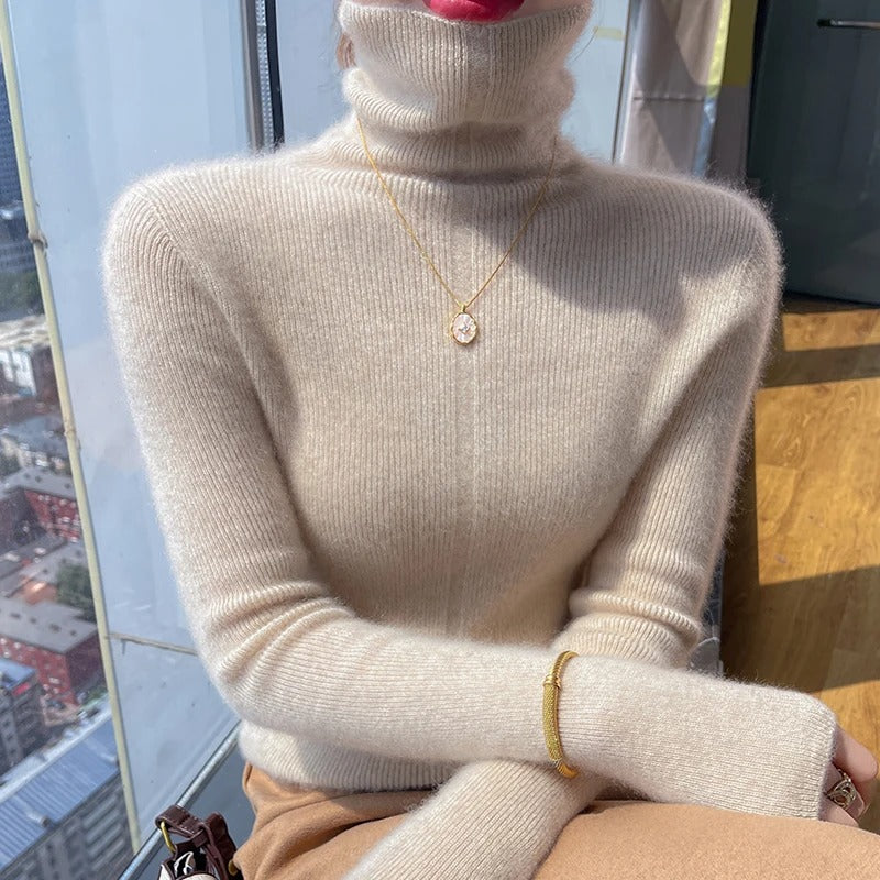 Sylvia - Slim fashionable wool sweater with high collar