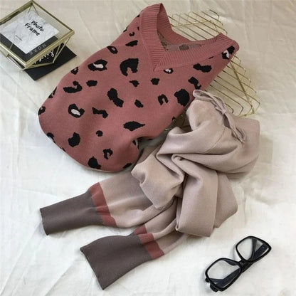 Audrey - Gebreide sets van 2 met luipaardprint