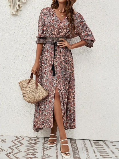 Liza - Printed dress with V-neckline
