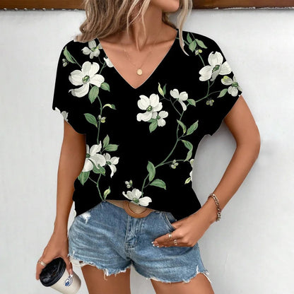 Audrey - Elegant short sleeve shirt with V-neckline