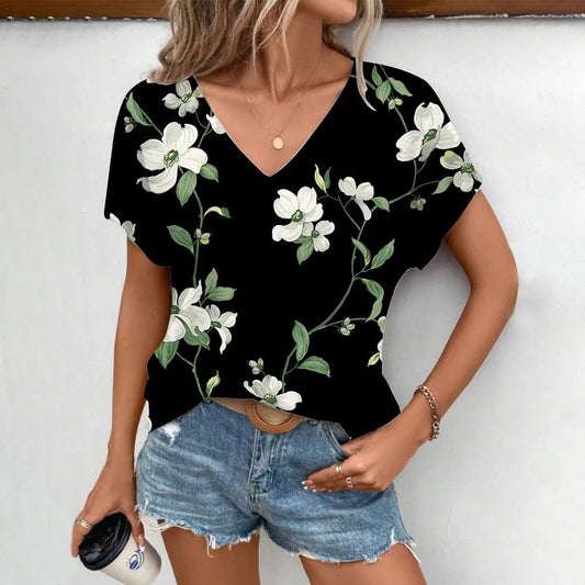 Audrey - Elegant short sleeve shirt with V-neckline