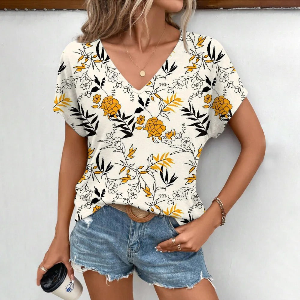 Audrey - Elegant short sleeve shirt with V-neckline