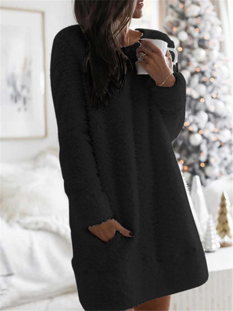 Gail - Solid Color Round Neck Warm Dress
