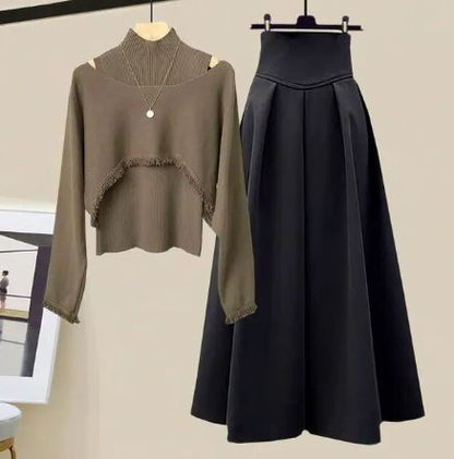 Evelyn  - Voorjaar gebreide top, halve rok, driedelige set