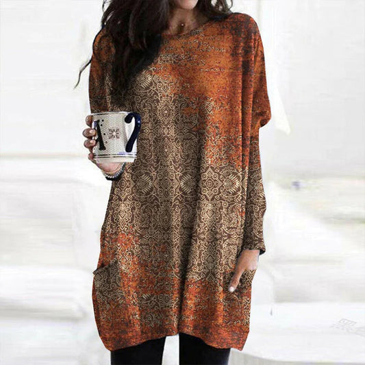 Lucianna - Elegant orange sweater with mandala print