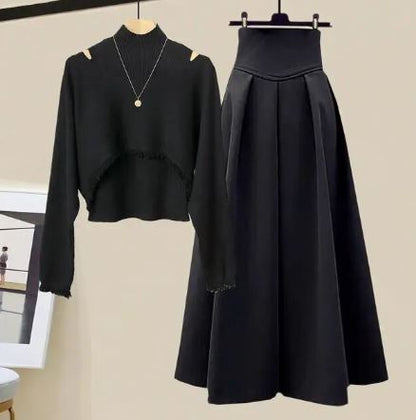 Evelyn  - Voorjaar gebreide top, halve rok, driedelige set