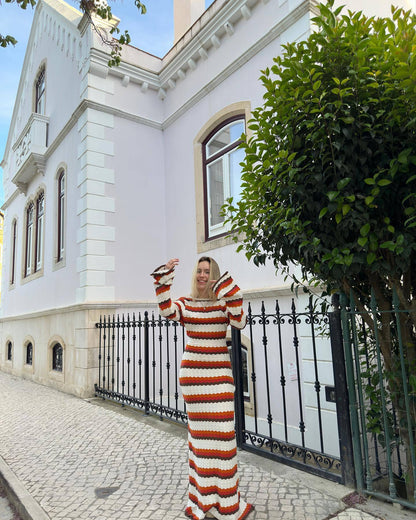 Eva - Robe longue dos nu rayée en tricot