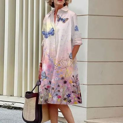 Jandy -Elegante jurk met gekreukt bloemenpatroon